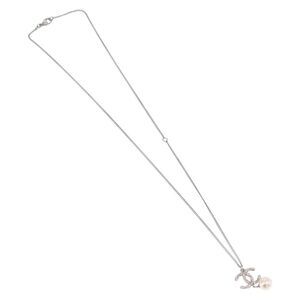 Chanel Cc Pearl Drop Pendant Metal With Faux Pearl Silver Metal Necklace Jewelry